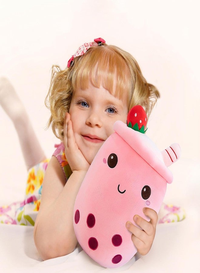 Ditucu Cute Boba Tea Plush Stuffed Bubble Tea Plushie Cartoon Soft Strawberry Pillow Home Hugging Gift for Kids Pink 13.7 inch - Image 3